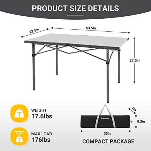 Tabela de camping kingcamp dobrável mesa portátil alumínio rolar up tabela de acampamento dobrável leve para o quintal de piquenique externo, 53,5 x27.5