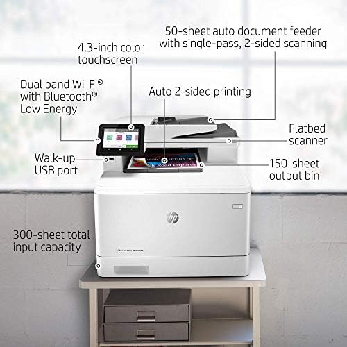 HP Color LaserJet Pro Multifunction M479FDW Impressora a laser sem fio, Print Scan Copy Fax, impressão automática de 2 lados, 28 ppm, 250 folhas, 512MB, compatível com Alexa, pacote com Jawfoal Printer Cable