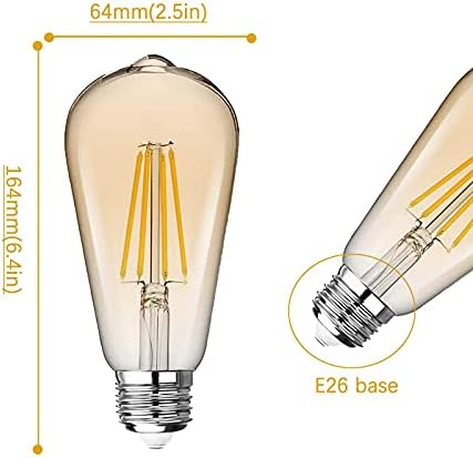 Builightto de economia de energia de 6 pacotes Led Bulbs Edison Amber doméstico, E26 Base 40W Bulbo Edison vintage, lâmpada retrô 2700k não adquirível e antigo nostálgicos st64 luminárias decorativas