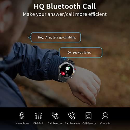 Efolen Smart Watch for Men, tela HD de 1,32 '' com Bluetooth Call SmartWatch, rastreador de fitness tático militar para Android iPhone Outdoor Sports Smart Watches, preto