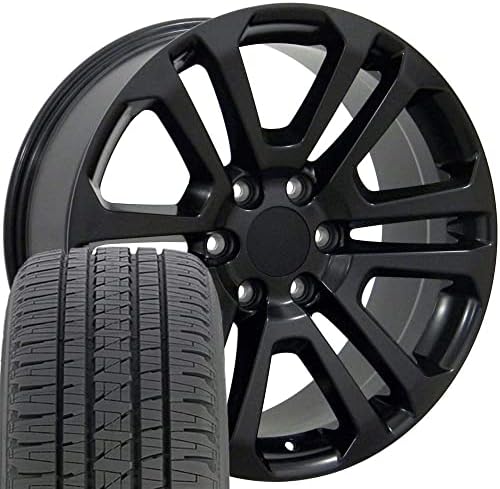OE Wheels LLC Rims de 22 polegadas se encaixa antes de 2019 Silverado Sierra pré-2021 Tahoe suburbano Yukon Escalade CV99 22x9 Satin Black Wheels Bridgestone Dueler Alenza pneus